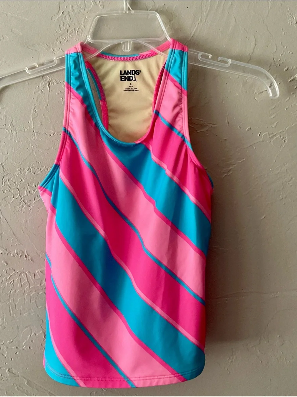 Lands' End Kids Pink & Teal Diagonal Stripe Racerback One-Piece